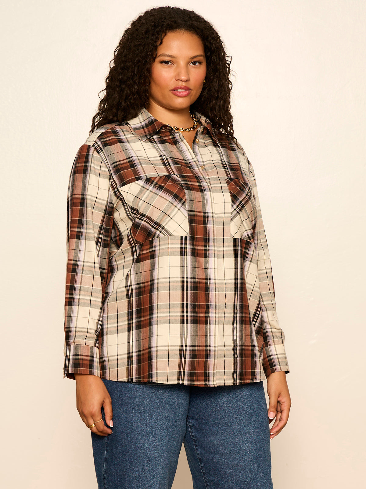 The City Plaid Shirt Haze Plaid Extended Sizing - Sanctuary Clothing