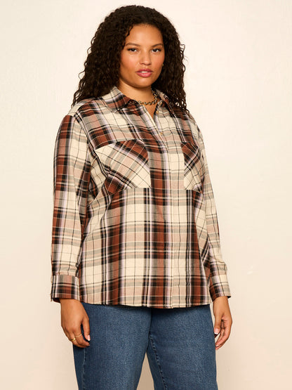 The City Plaid Shirt Haze Plaid Extended Sizing - Sanctuary Clothing