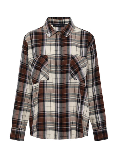 The City Plaid Shirt Haze Plaid Extended Sizing - Sanctuary Clothing