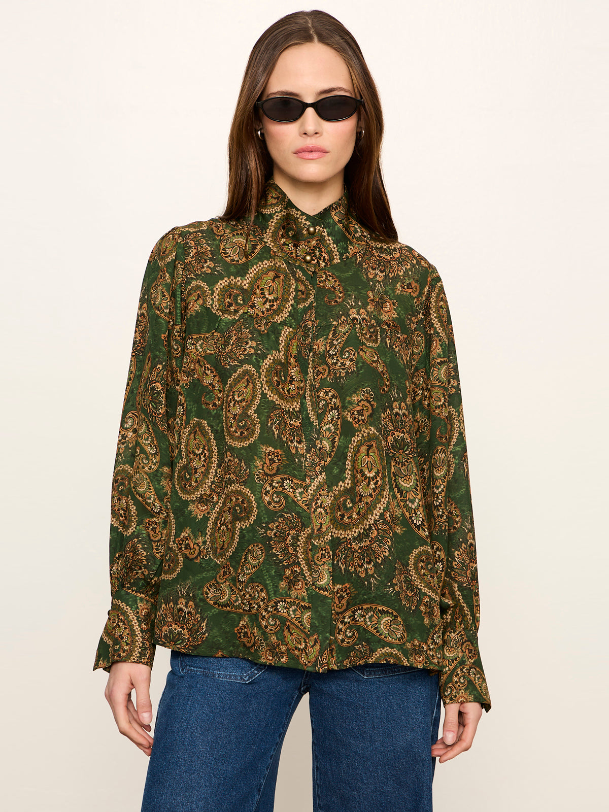Uma High Neck Silk Shirt Decoratif - Sanctuary Clothing