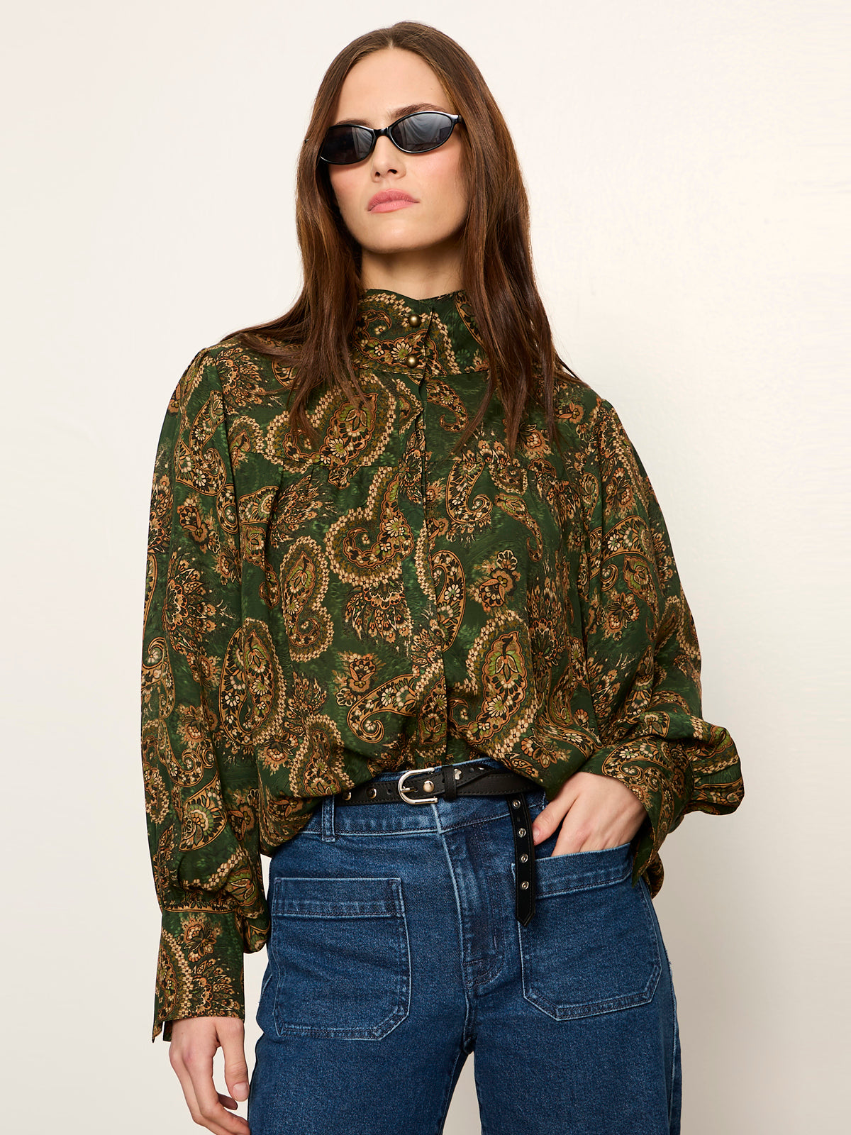 Uma High Neck Silk Shirt Decoratif - Sanctuary Clothing