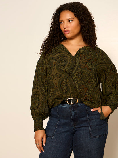 THE MOMENT VOLUME BLOUSE MIDNIGHT MOSS - Sanctuary Clothing
