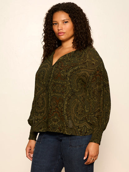 THE MOMENT VOLUME BLOUSE MIDNIGHT MOSS - Sanctuary Clothing
