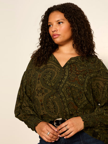 THE MOMENT VOLUME BLOUSE MIDNIGHT MOSS - Sanctuary Clothing