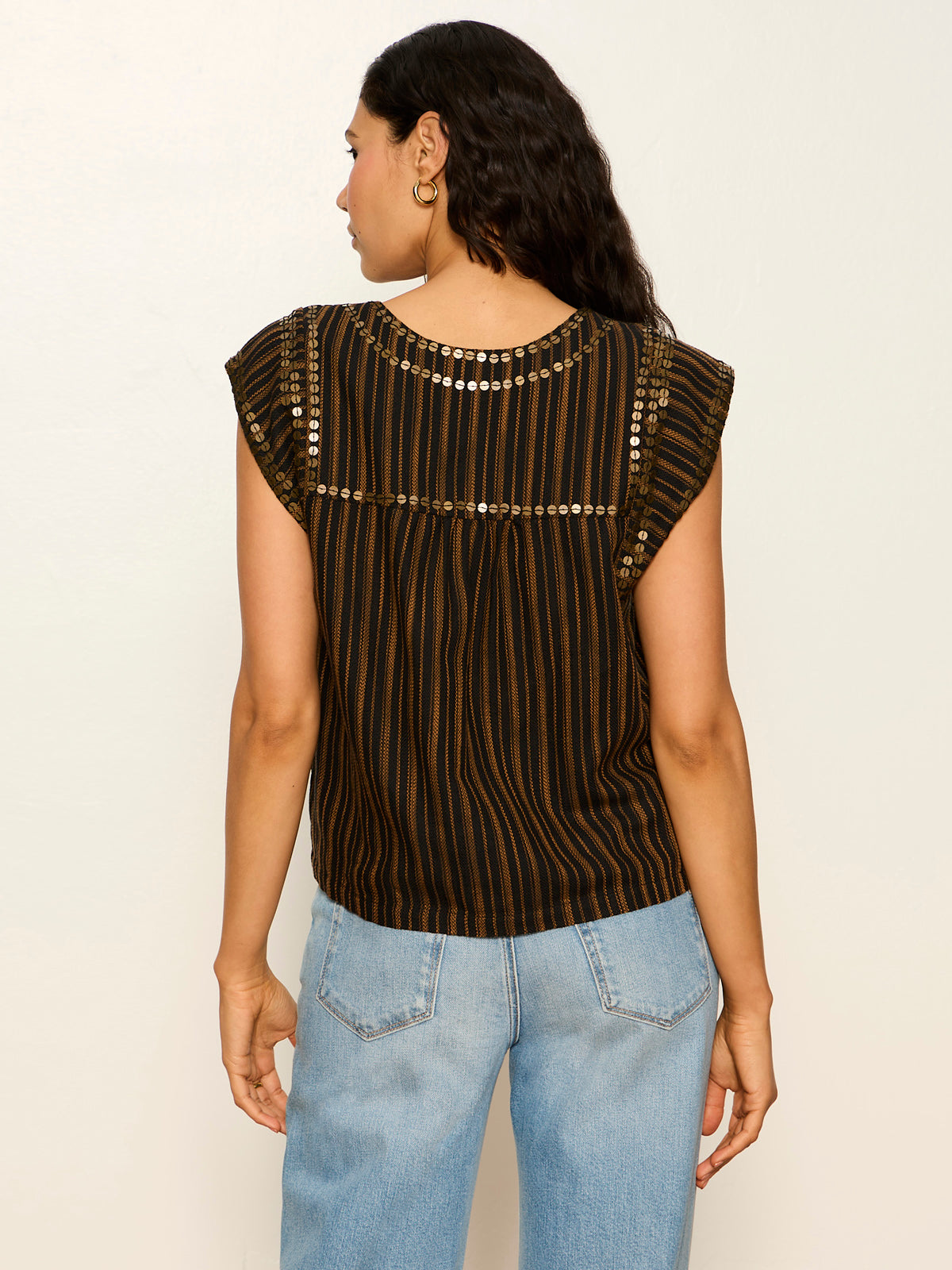 OUTSIDER EMBELLISHED SHELL TOP DARK CUMIN/BLACK STRIPE - Sanctuary Clothing