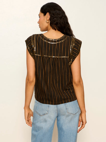 OUTSIDER EMBELLISHED SHELL TOP DARK CUMIN/BLACK STRIPE - Sanctuary Clothing