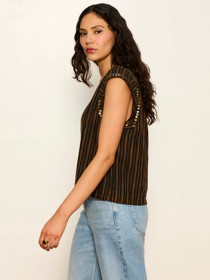 OUTSIDER EMBELLISHED SHELL TOP DARK CUMIN/BLACK STRIPE - Sanctuary Clothing
