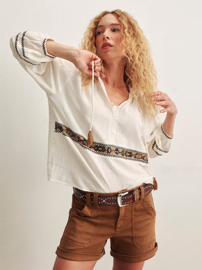 RETREAT EMBROIDERED BLOUSE CHALK - Sanctuary Clothing