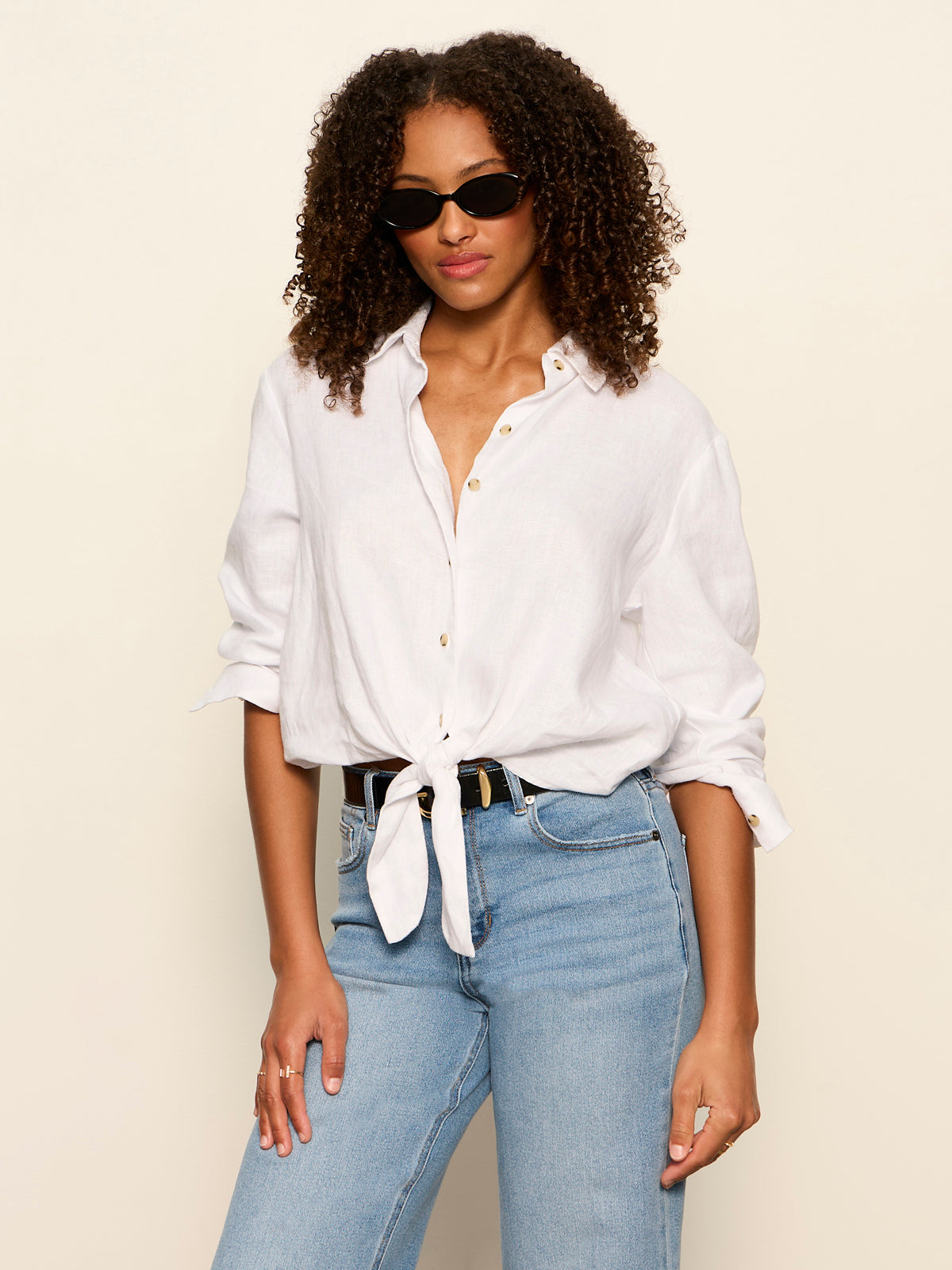 MORE LOVE LINEN TIE TOP WHITE - Sanctuary Clothing