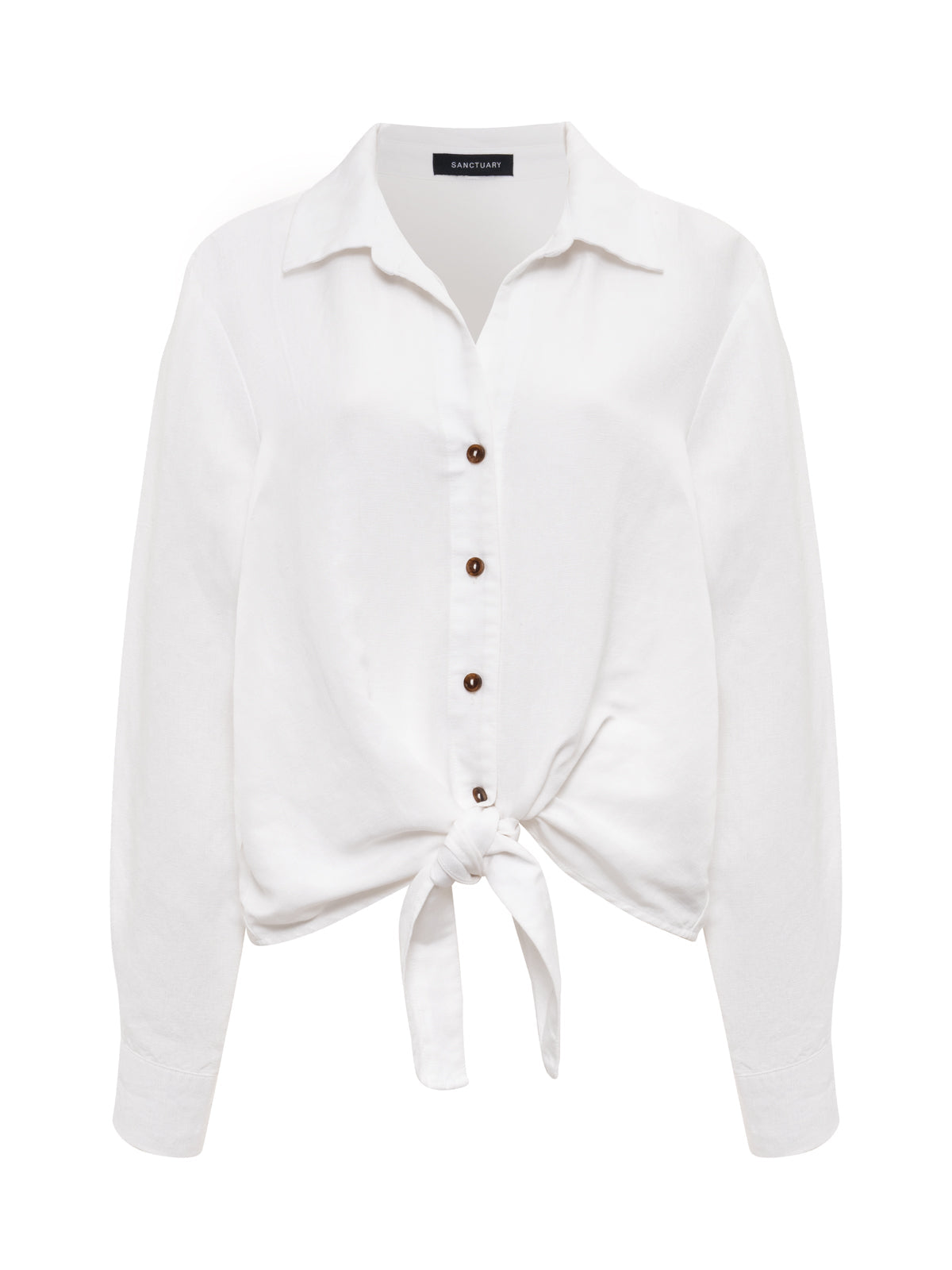 MORE LOVE LINEN TIE TOP WHITE - Sanctuary Clothing