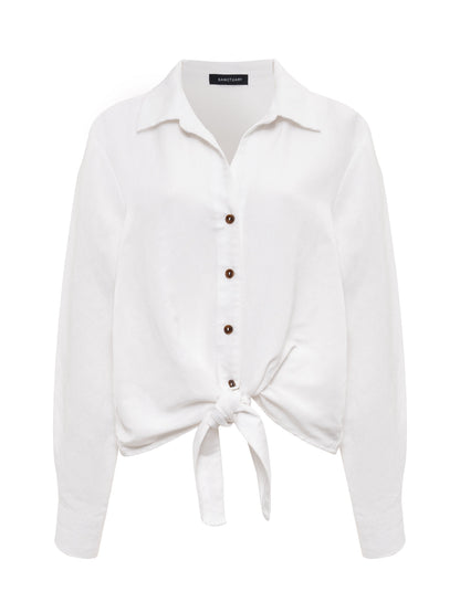 MORE LOVE LINEN TIE TOP WHITE - Sanctuary Clothing