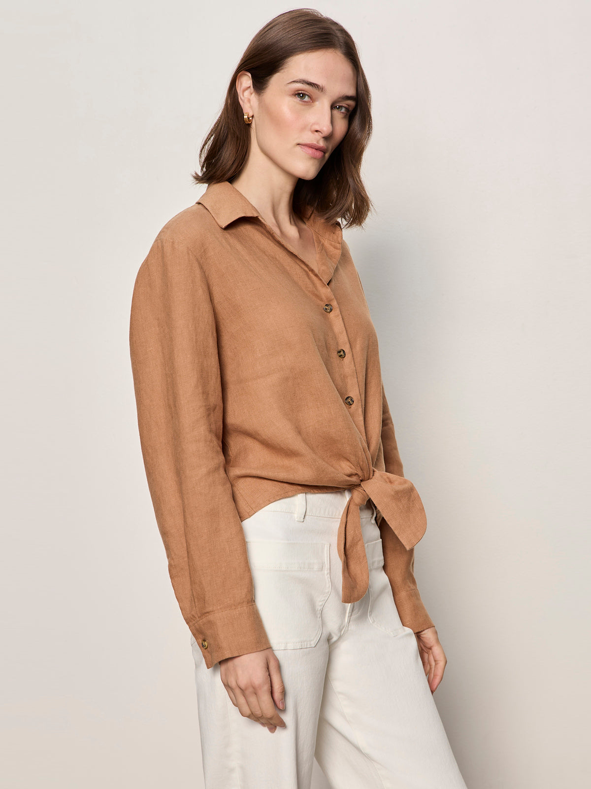 MORE LOVE LINEN TIE TOP TOASTED COCONUT - Sanctuary Clothing