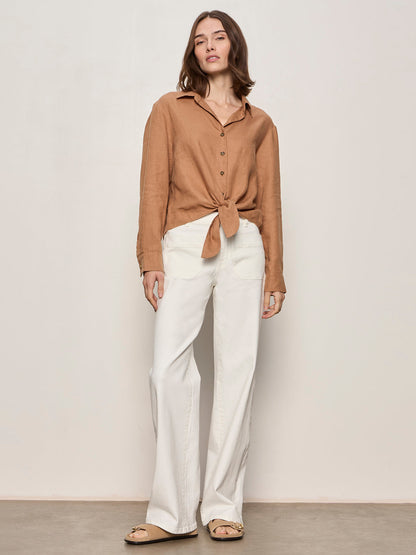 MORE LOVE LINEN TIE TOP TOASTED COCONUT - Sanctuary Clothing