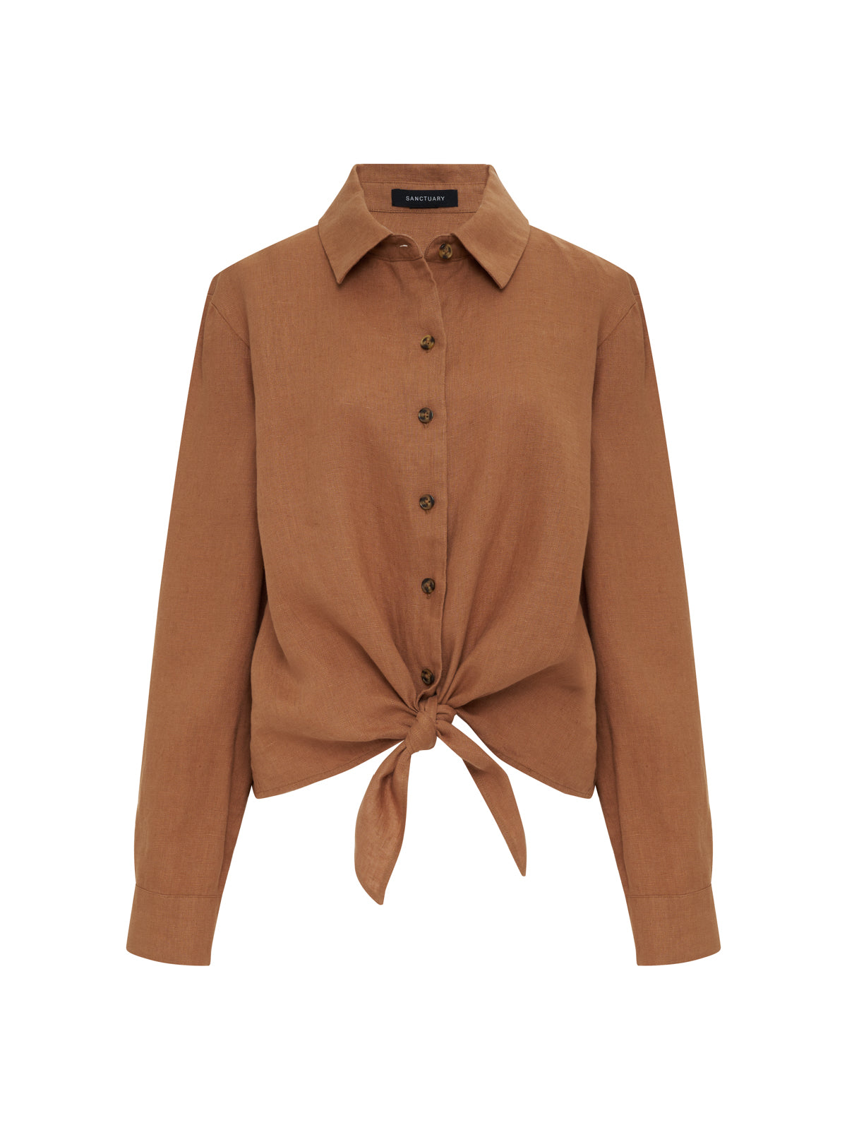 MORE LOVE LINEN TIE TOP TOASTED COCONUT - Sanctuary Clothing