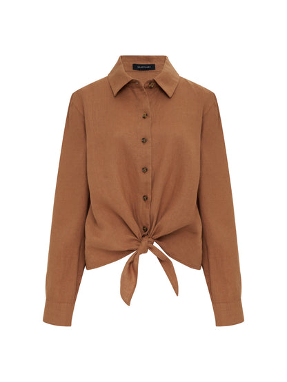 MORE LOVE LINEN TIE TOP TOASTED COCONUT - Sanctuary Clothing