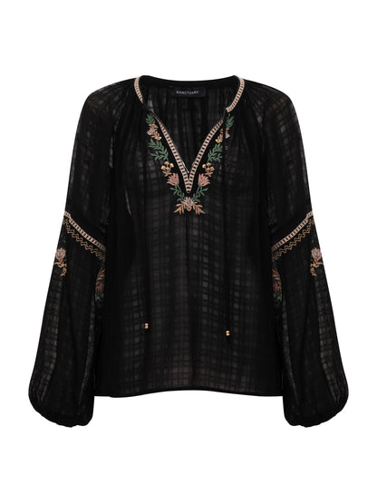 RAYE EMBROIDERED BLOUSE BLACK - Sanctuary Clothing