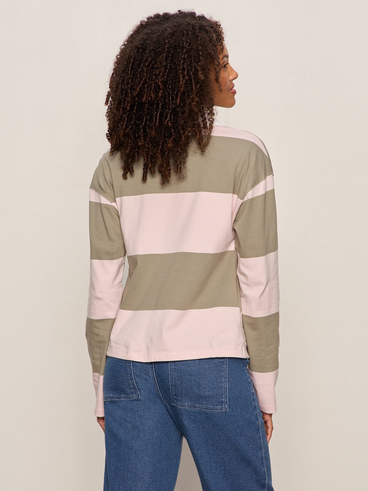 RUGBY TIE FRONT TEE OXYGEN PINK/OLIVE TREE STRIPE - Sanctuary Clothing