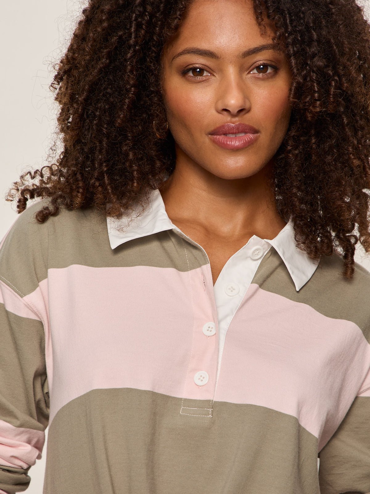 RUGBY TIE FRONT TEE OXYGEN PINK/OLIVE TREE STRIPE - Sanctuary Clothing