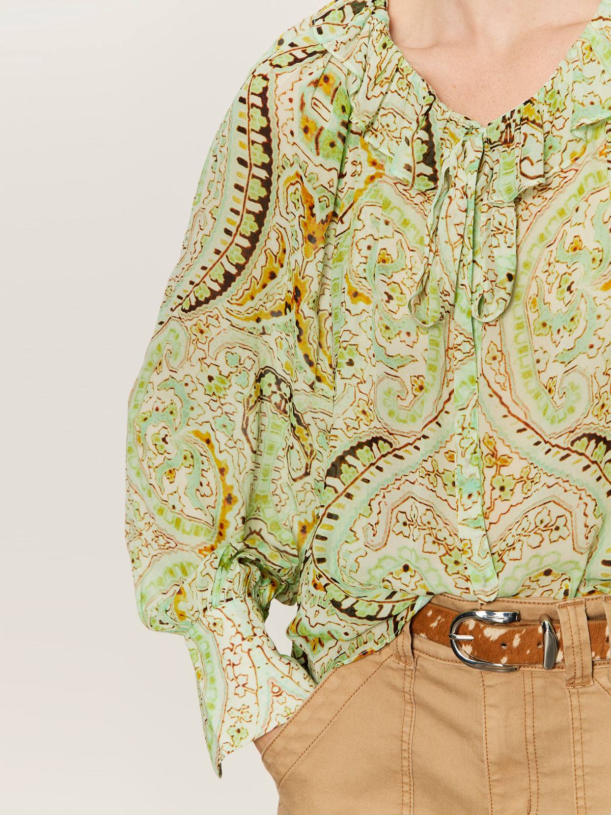 SHEER ELEGANCE VOLUME BLOUSE VERDE BOHEME - Sanctuary Clothing