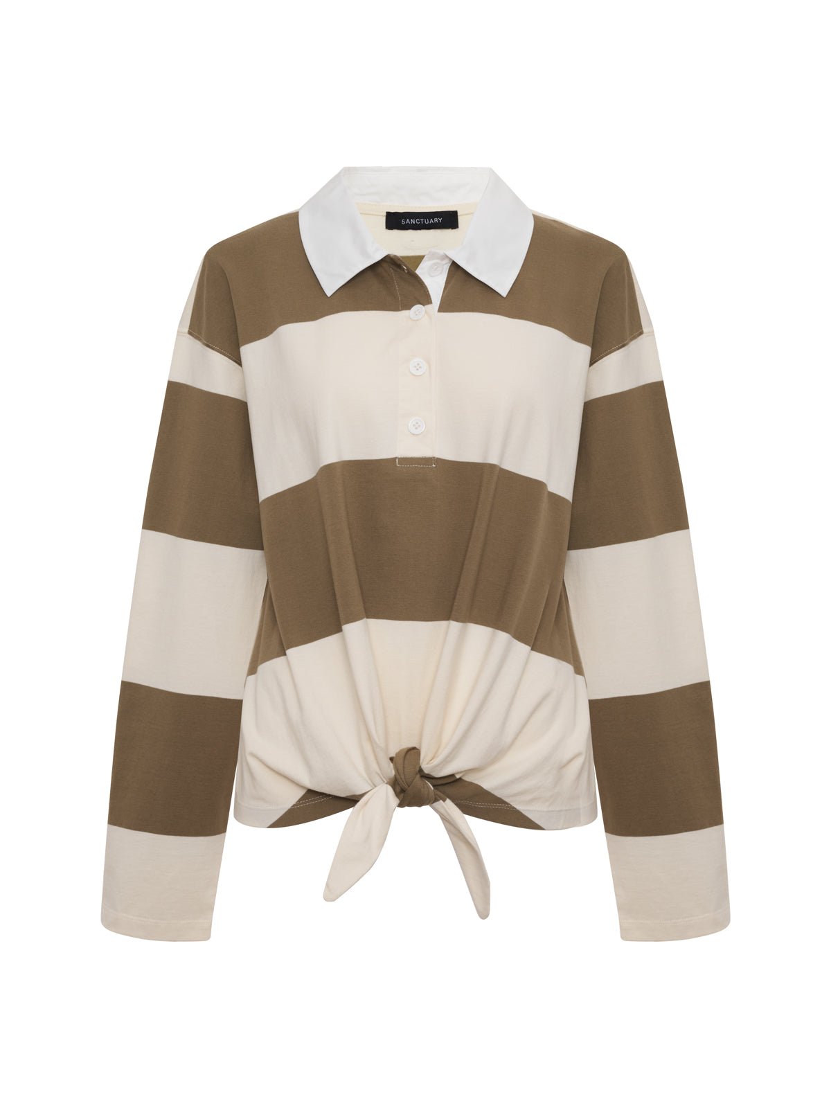 RUGBY TIE FRONT TEE COVERT GREEN/COLLAGEN STRIPE - Sanctuary Clothing