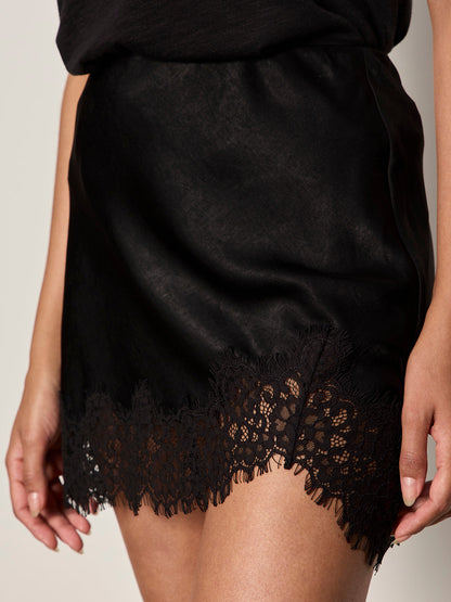 EVERYDAY SATIN LACE MINI SKIRT BLACK - Sanctuary Clothing