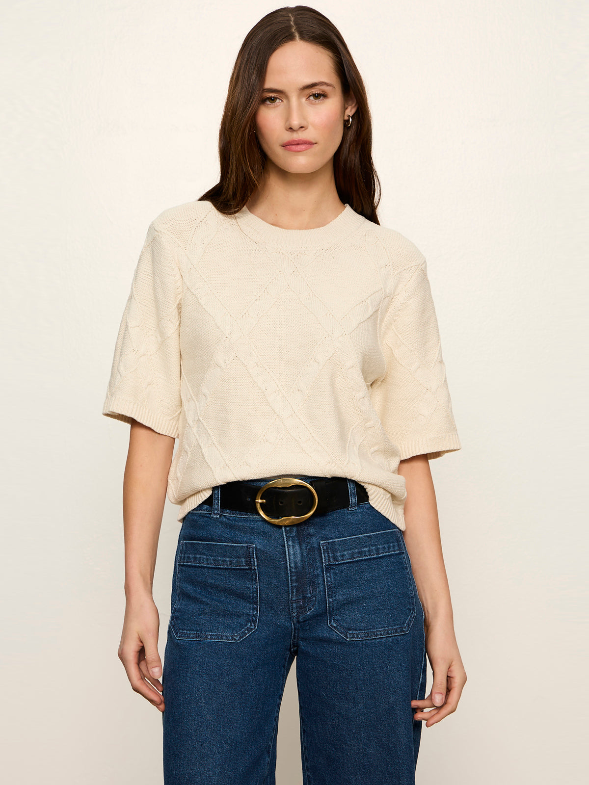 Diamond Stitch Sweater Tee Bone - Sanctuary Clothing