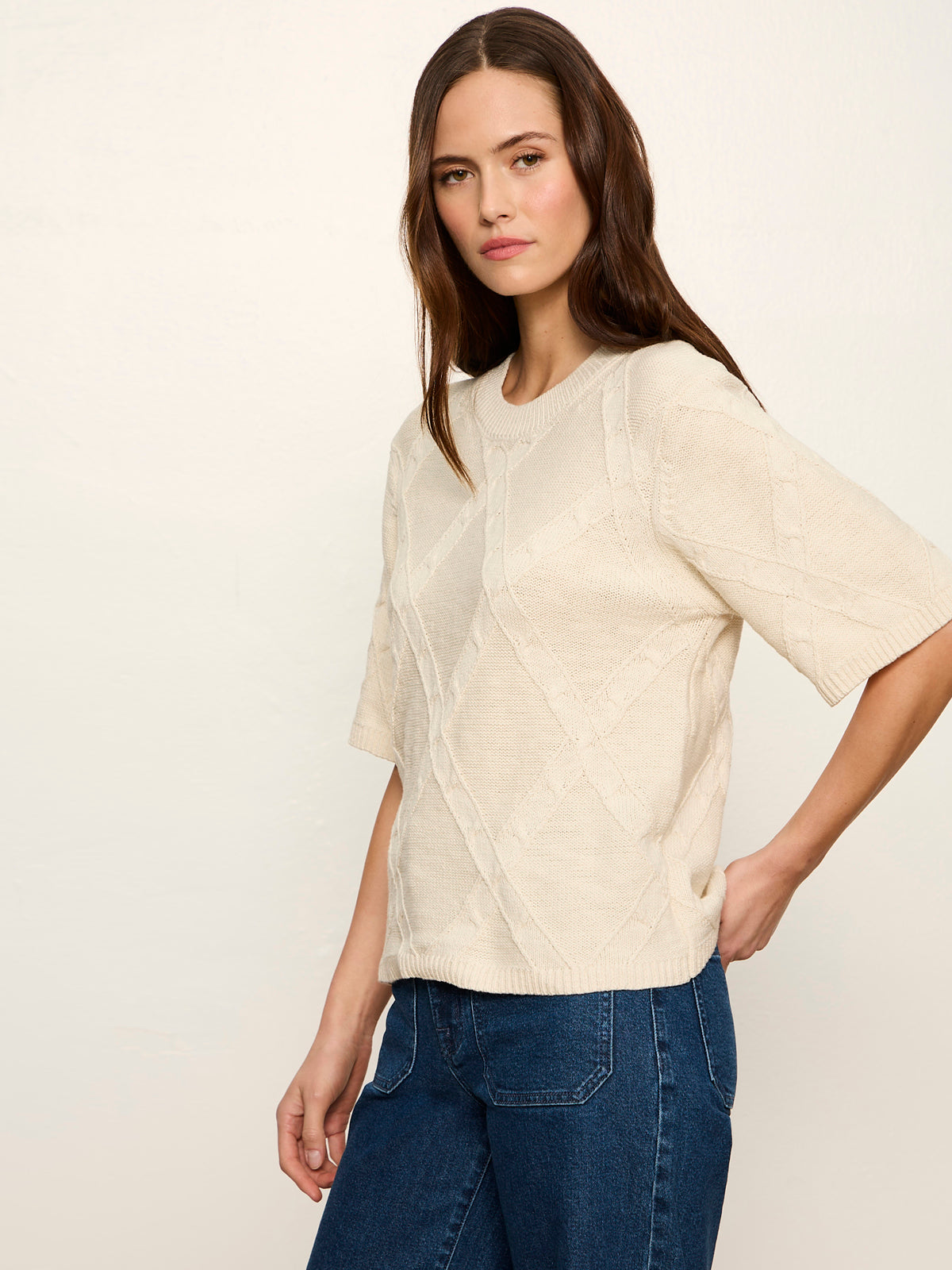 Diamond Stitch Sweater Tee Bone - Sanctuary Clothing
