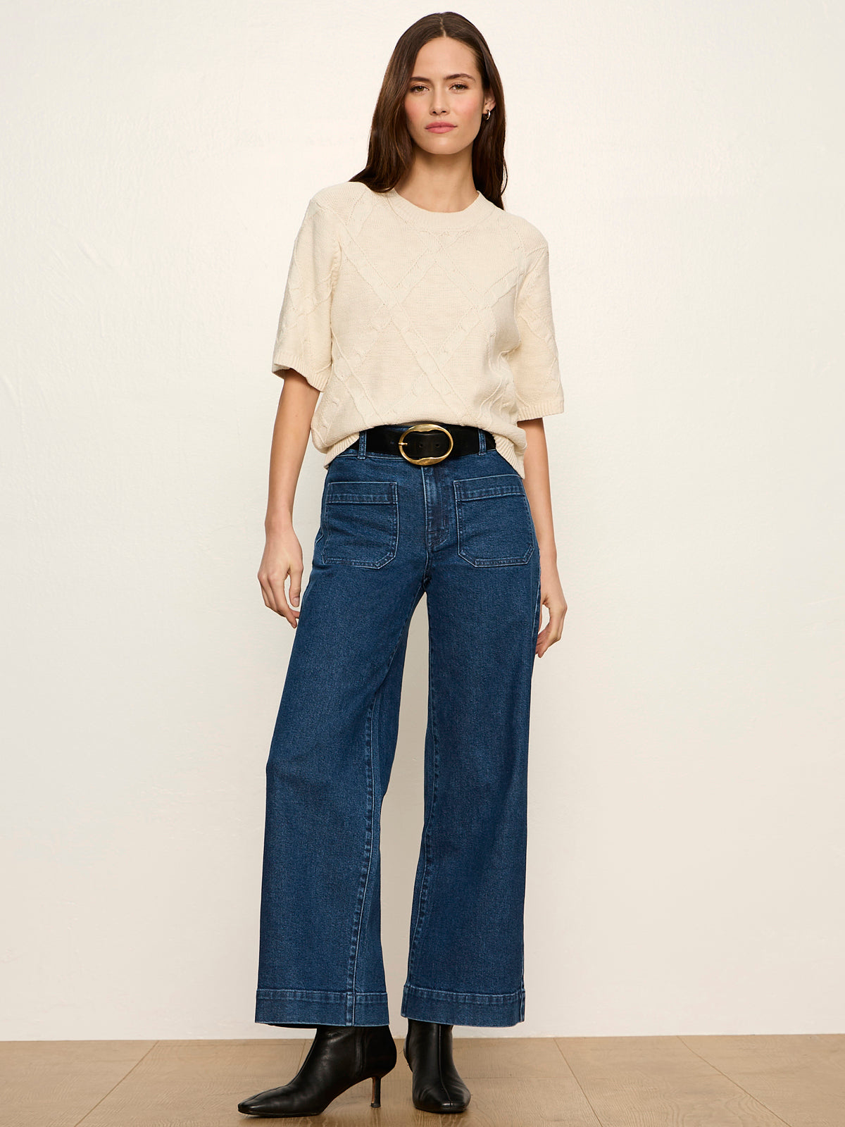 Diamond Stitch Sweater Tee Bone - Sanctuary Clothing