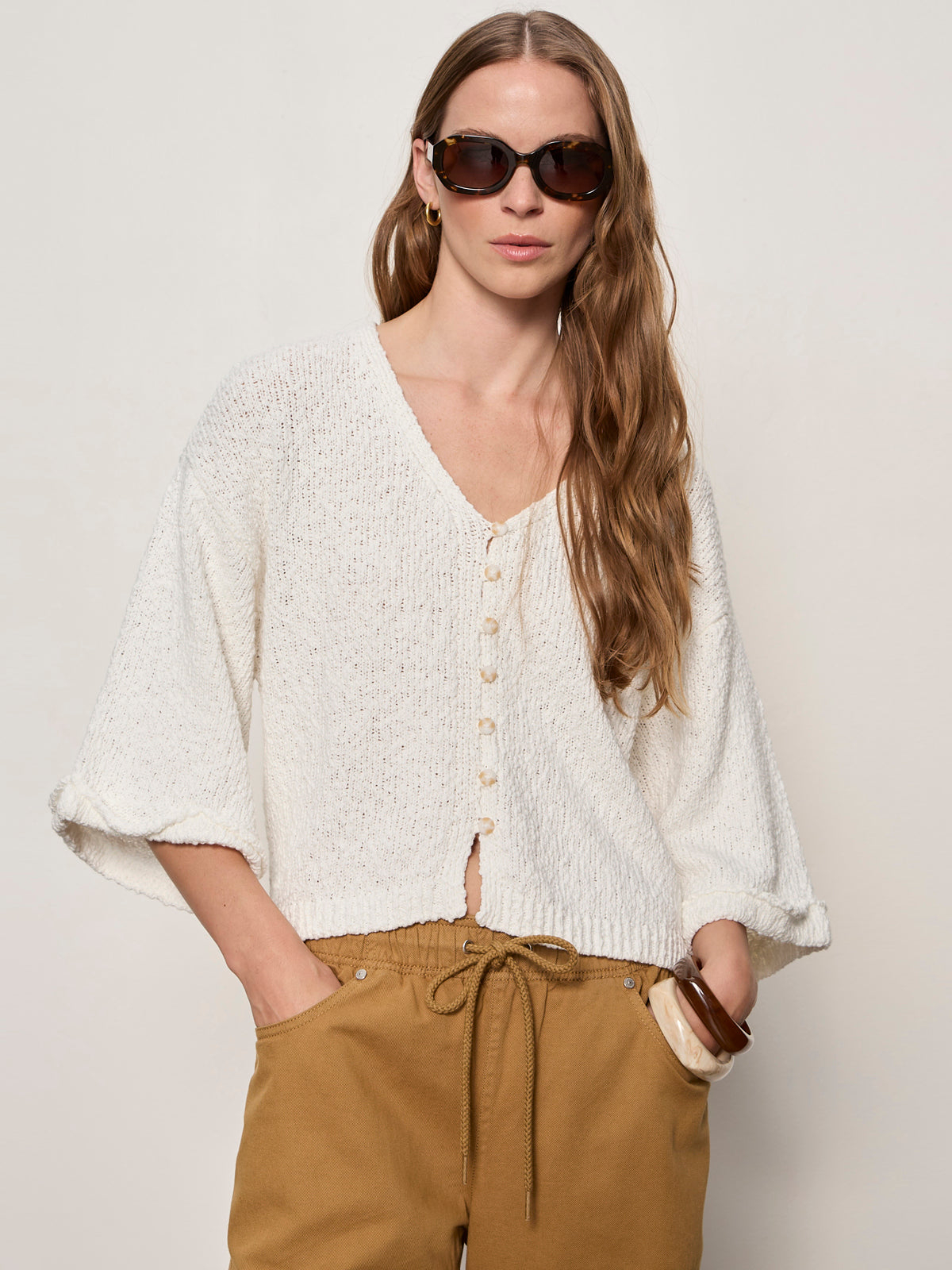 I'M YOURS BUTTON FRONT SWEATER CHALK - Sanctuary Clothing
