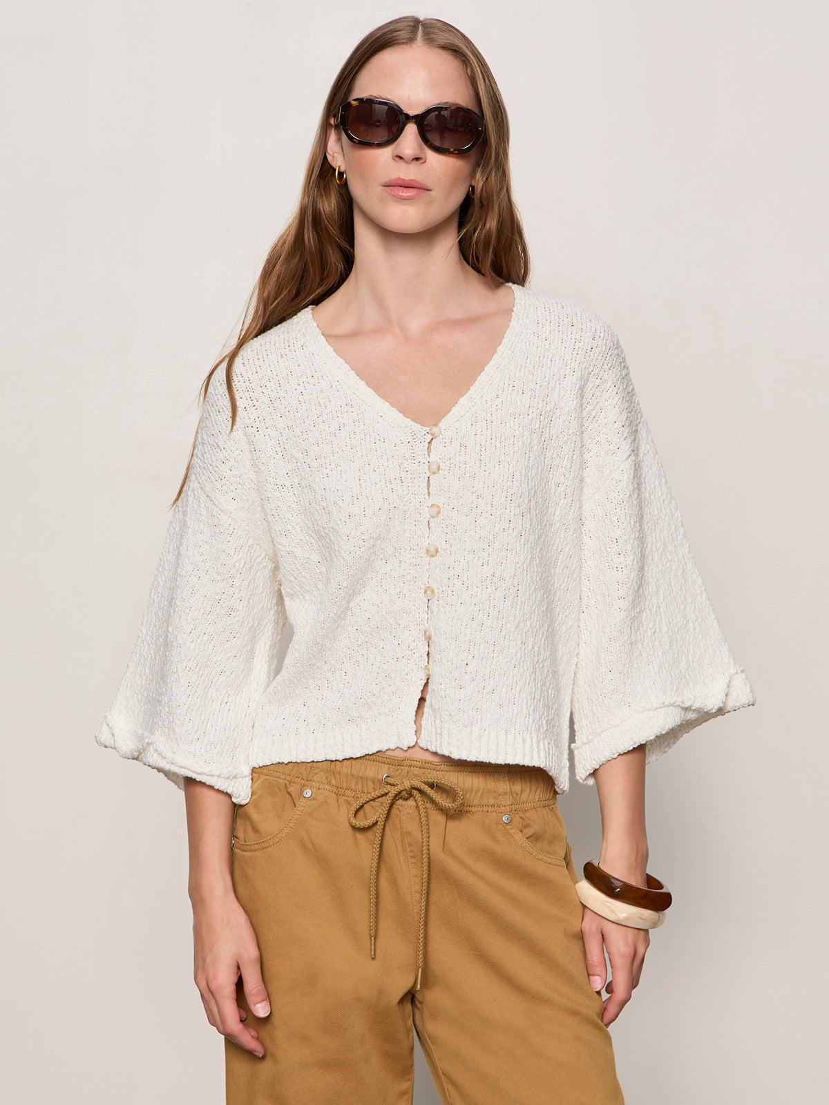 I'M YOURS BUTTON FRONT SWEATER CHALK - Sanctuary Clothing