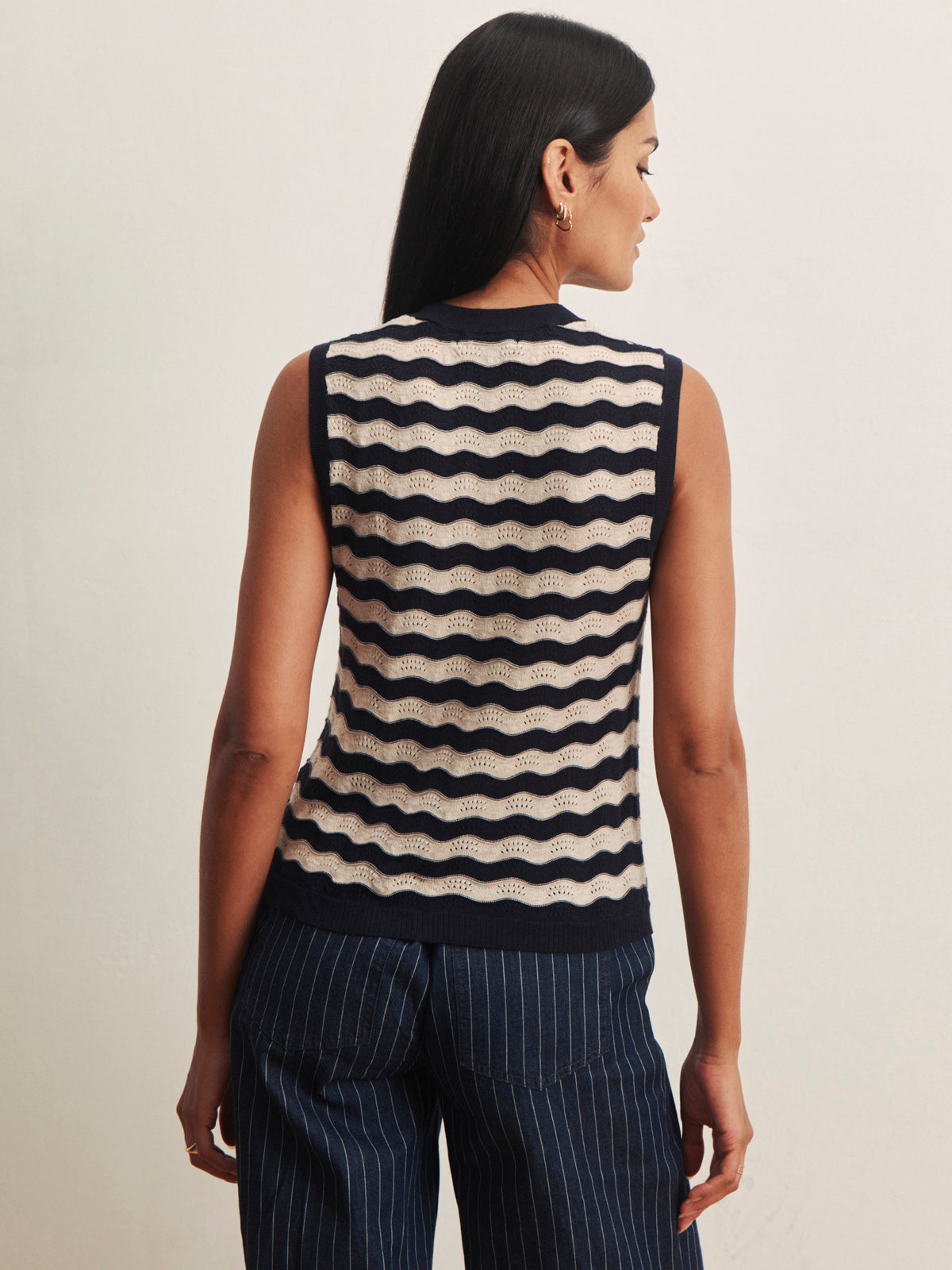 EVERYDAY CHEVRON KNIT SHELL INKSTORM/ DARK OPAL STRIPE - Sanctuary Clothing