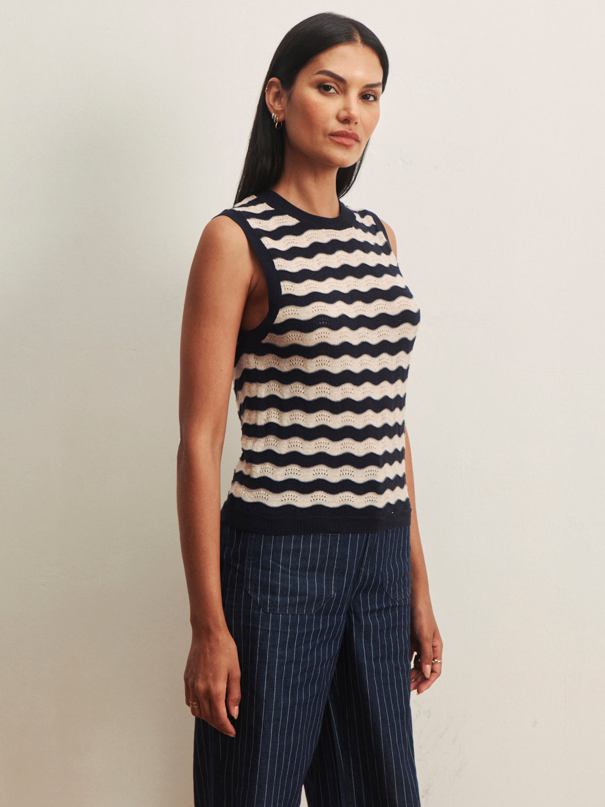 EVERYDAY CHEVRON KNIT SHELL INKSTORM/ DARK OPAL STRIPE - Sanctuary Clothing