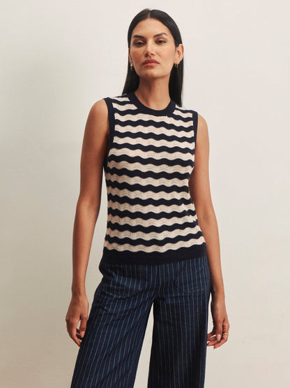 EVERYDAY CHEVRON KNIT SHELL INKSTORM/ DARK OPAL STRIPE - Sanctuary Clothing