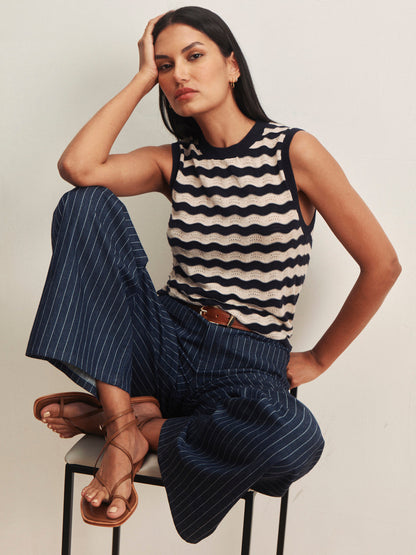 EVERYDAY CHEVRON KNIT SHELL INKSTORM/ DARK OPAL STRIPE - Sanctuary Clothing