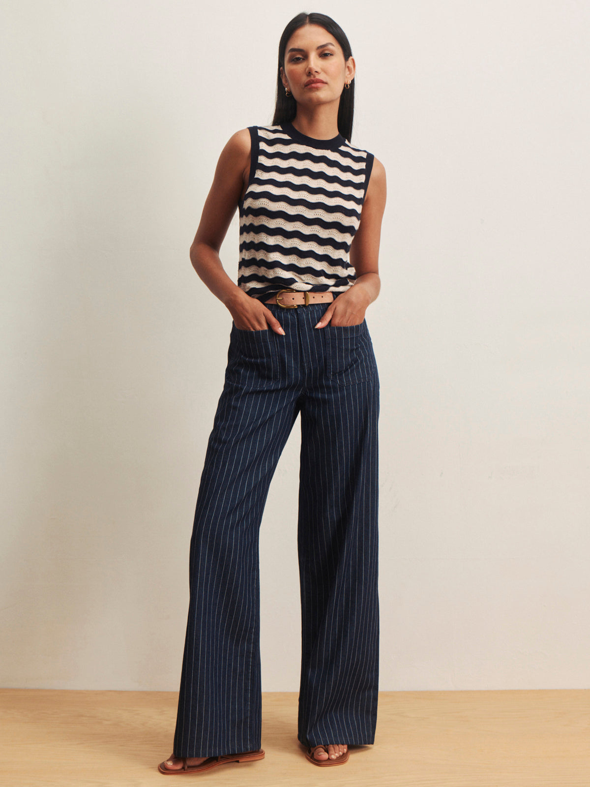 EVERYDAY CHEVRON KNIT SHELL INKSTORM/ DARK OPAL STRIPE - Sanctuary Clothing