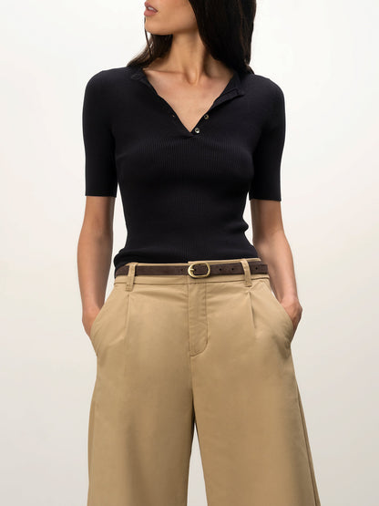 Ribbed Henley Tee Black - Sanctuary Clothing