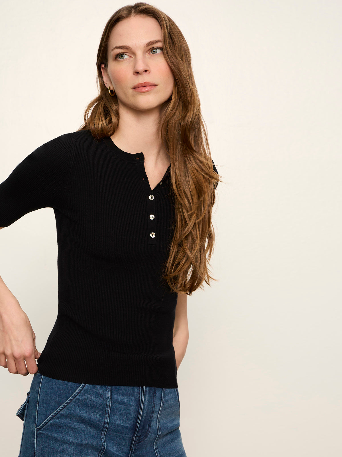 Ribbed Henley Tee Black - Sanctuary Clothing