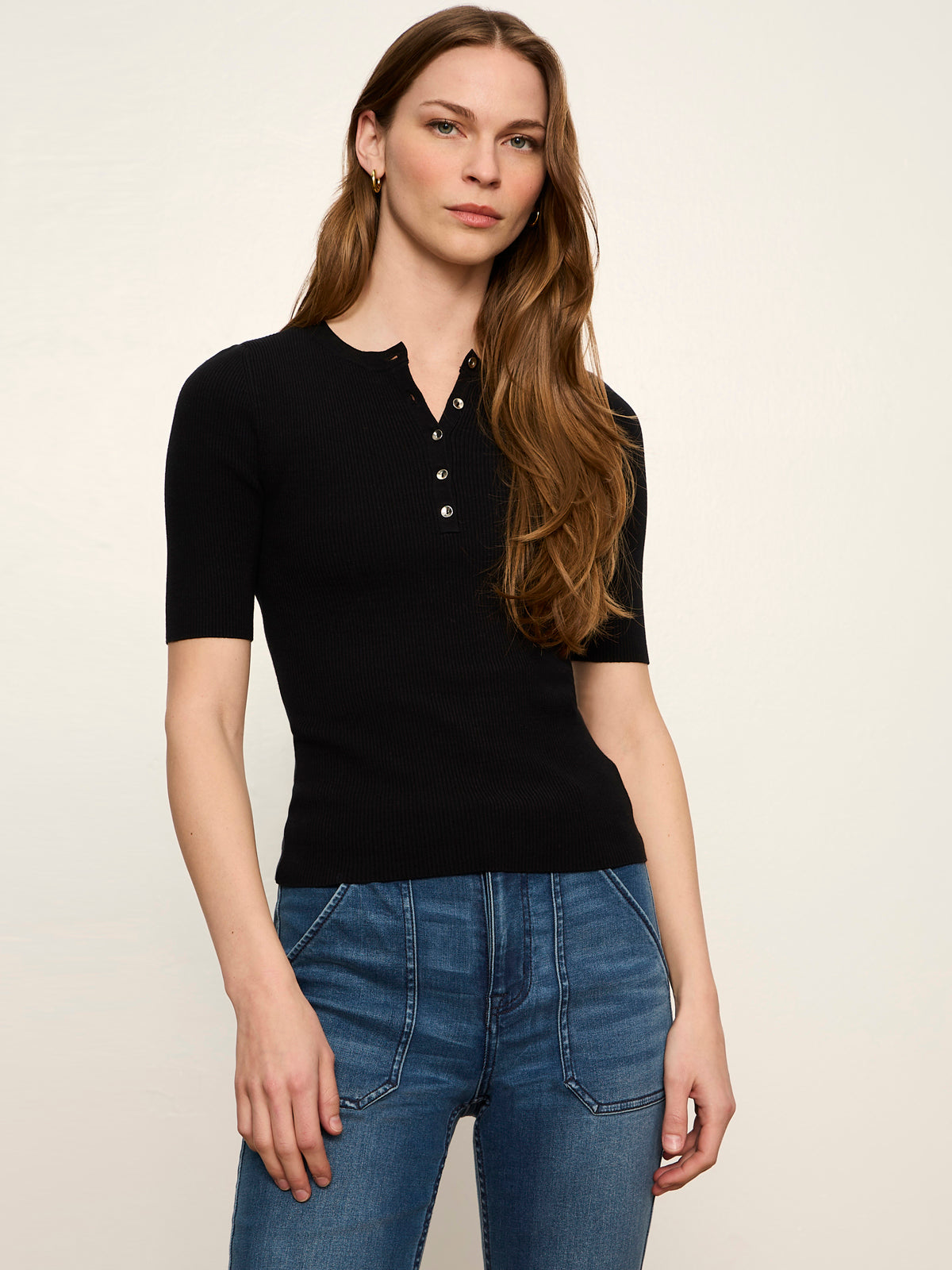 Ribbed Henley Tee Black - Sanctuary Clothing