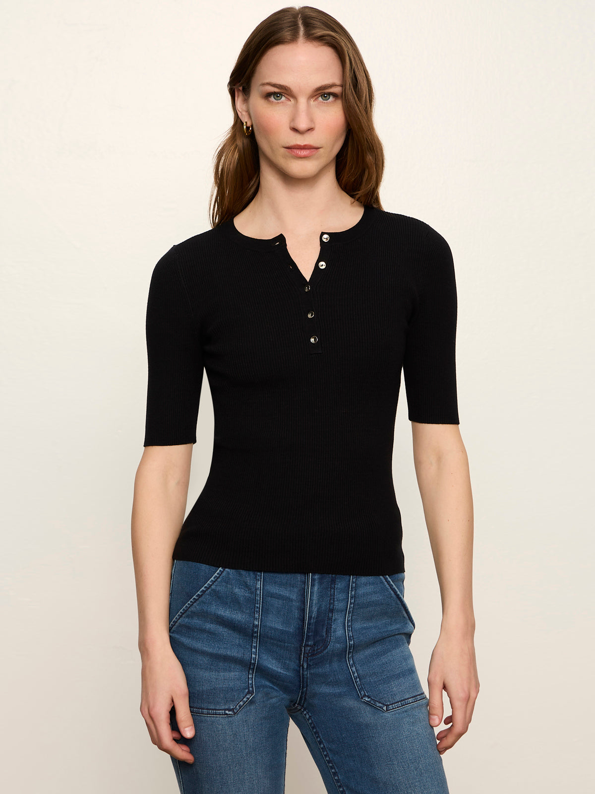 Ribbed Henley Tee Black - Sanctuary Clothing