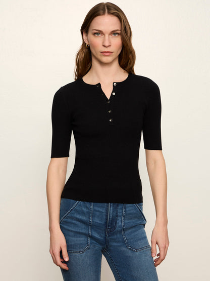 Ribbed Henley Tee Black - Sanctuary Clothing