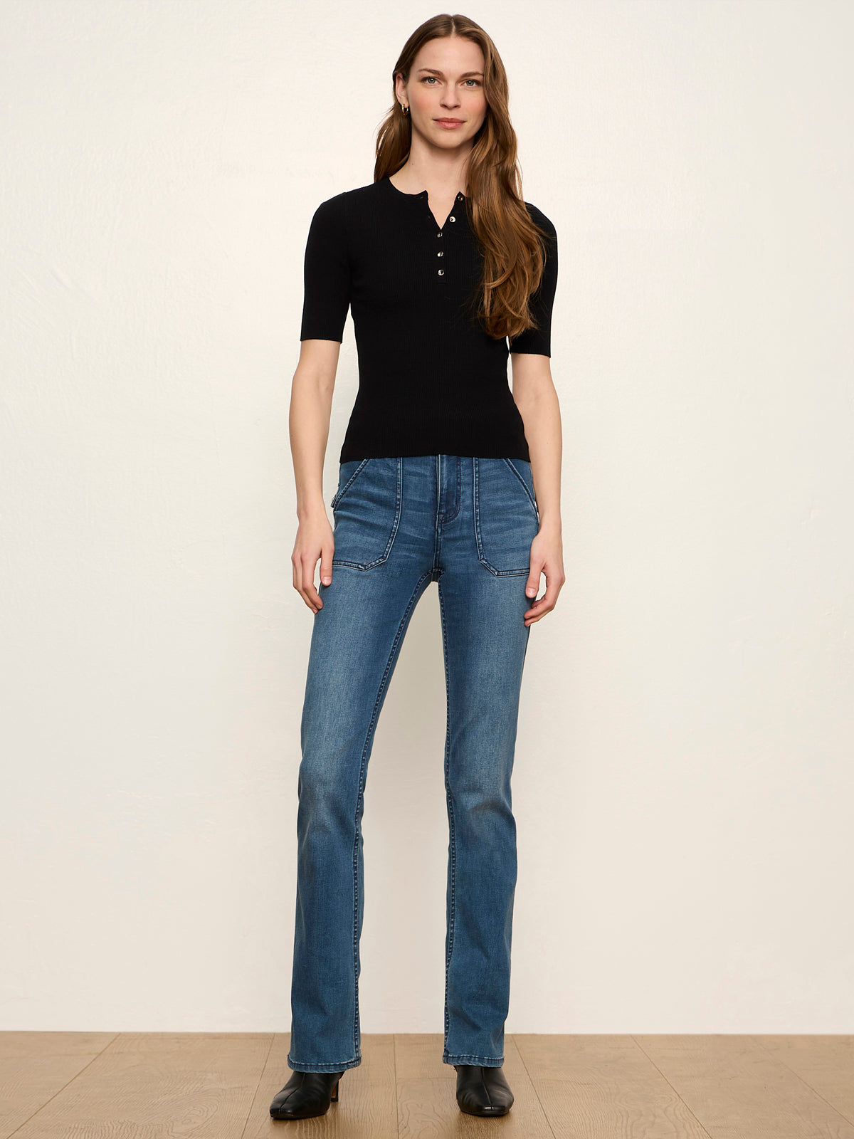 Ribbed Henley Tee Black - Sanctuary Clothing
