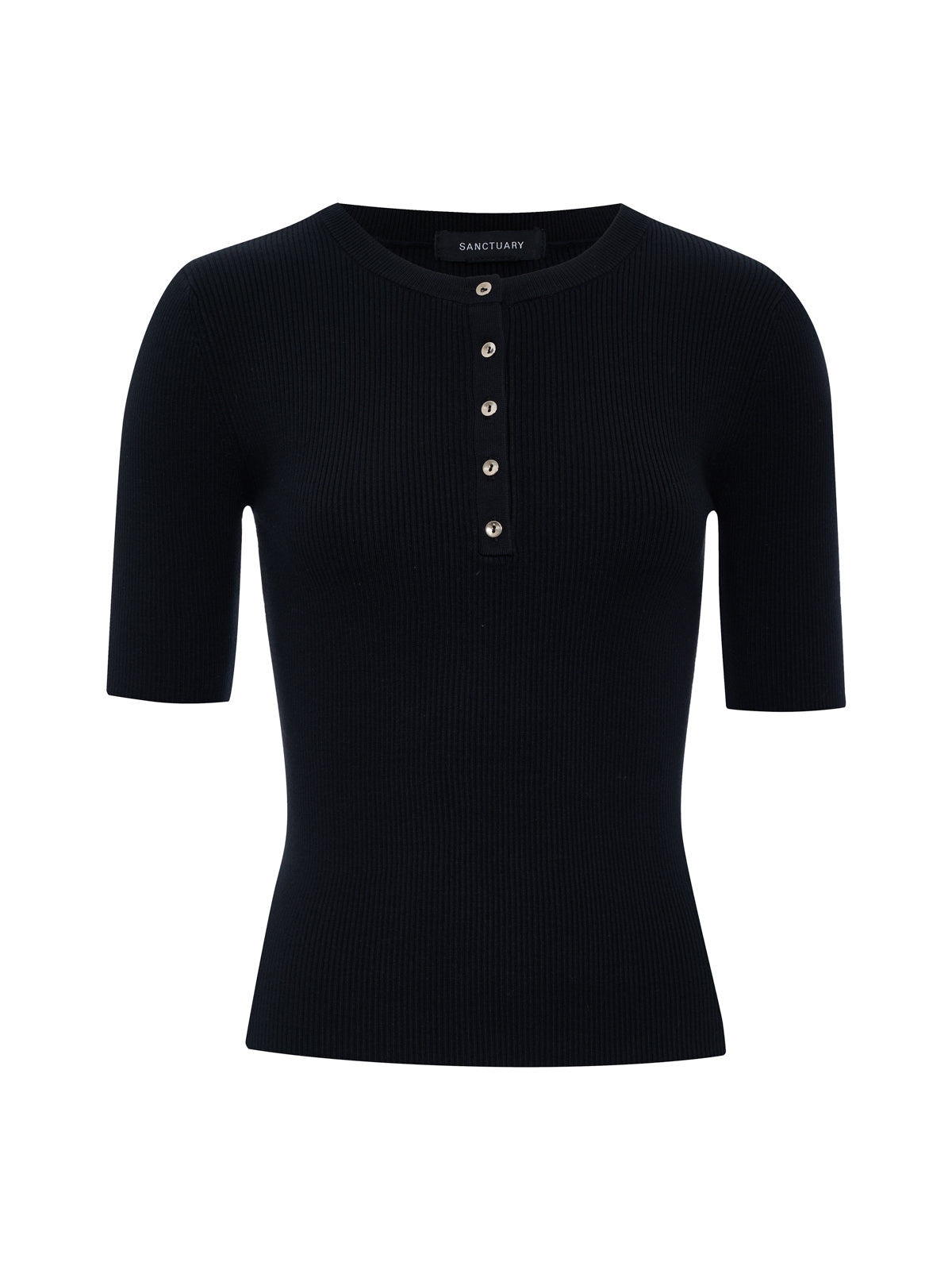 Ribbed Henley Tee Black - Sanctuary Clothing