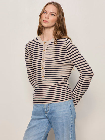 EVERYDAY HENLEY SWEATER DARK OPAL/INKSTORM STRIPE - Sanctuary Clothing