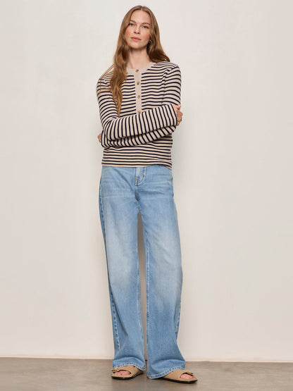 EVERYDAY HENLEY SWEATER DARK OPAL/INKSTORM STRIPE - Sanctuary Clothing
