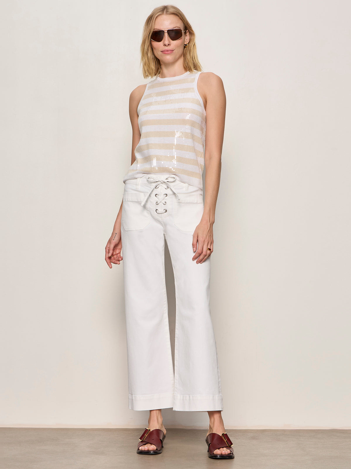 SUMMER SHINE SEQUIN SHELL SUMMER SAND / WHITE STRIPE - Sanctuary Clothing