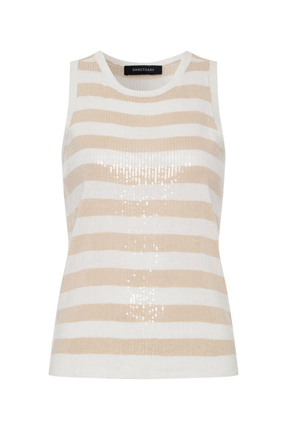 SUMMER SHINE SEQUIN SHELL SUMMER SAND / WHITE STRIPE - Sanctuary Clothing