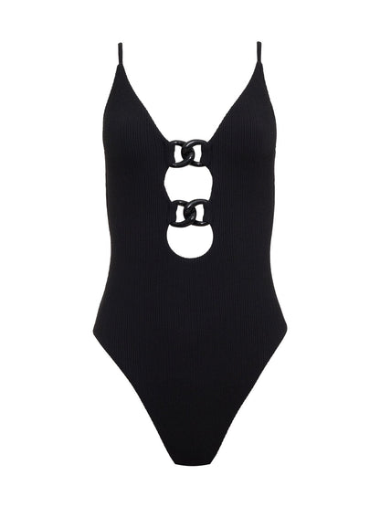 Opened Front Mio One-Piece Swimsuit Black - Sanctuary Clothing