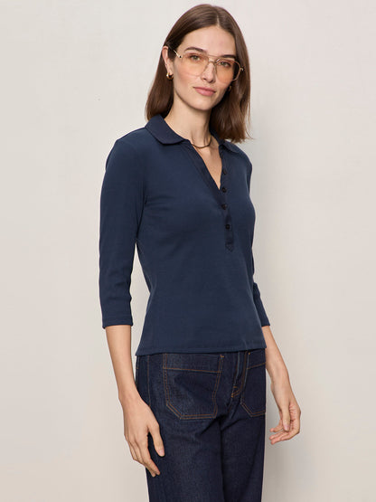 ECHO BUTTON FRONT TEE NAVY BLAZER - Sanctuary Clothing