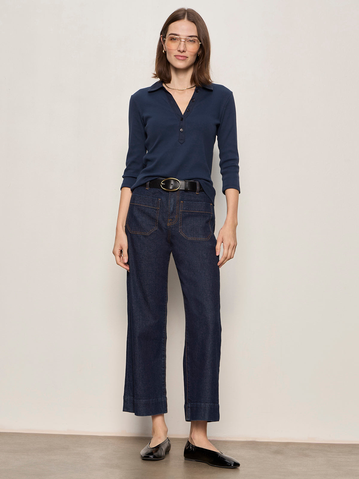 ECHO BUTTON FRONT TEE NAVY BLAZER - Sanctuary Clothing