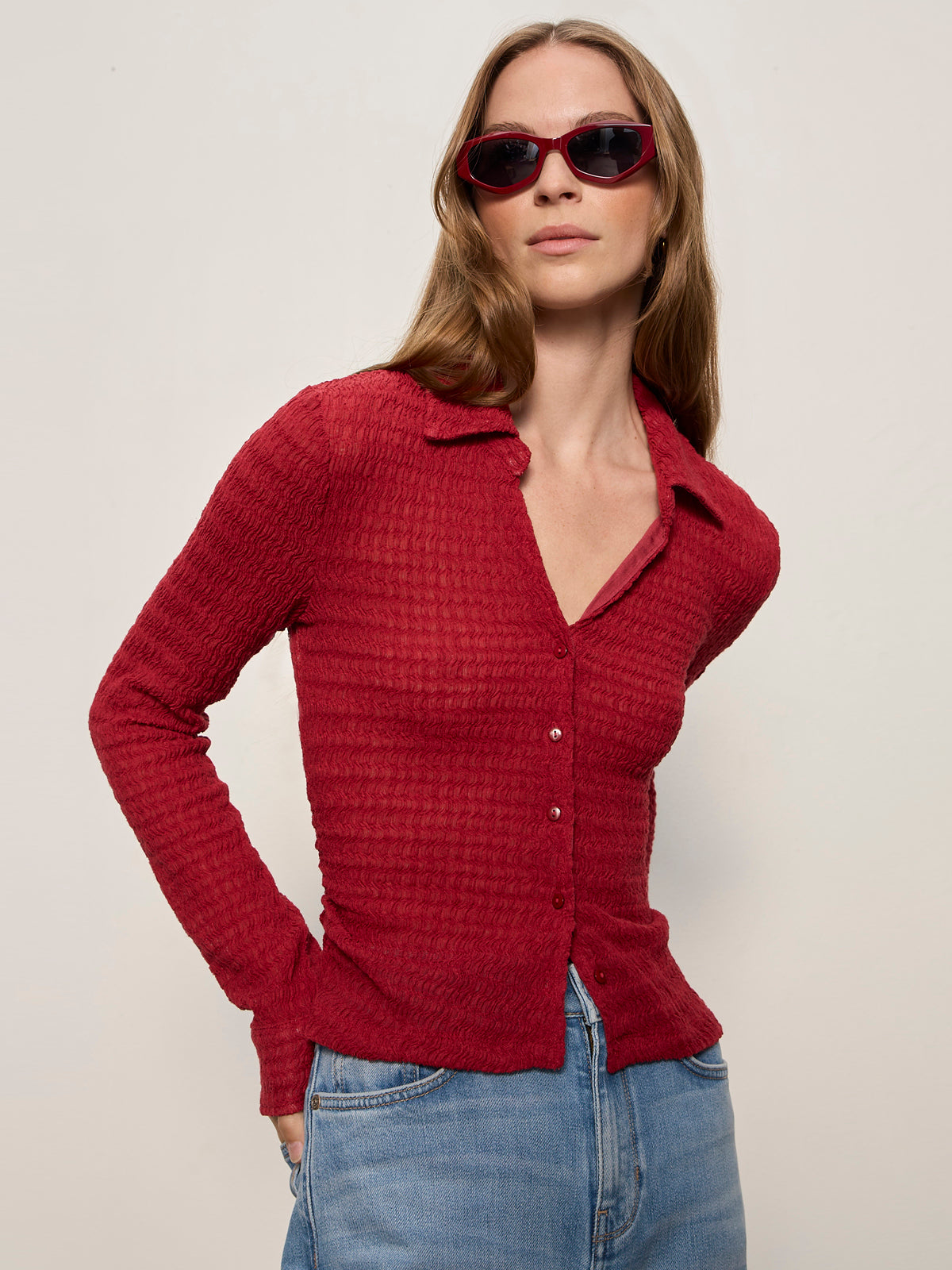 JUNO TEXTURED BUTTON FRONT RED BERRY - Sanctuary Clothing